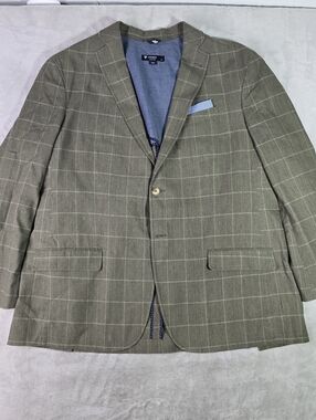 Daniel Cremieux Jacket Mens XXL Green Windowpane Blazer Linen Blend Unstructured